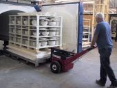 Power Pusher moving kiln trolley in and out of Autoclave
