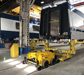 Railcar Mover pushing rail units along the production line at Alstom